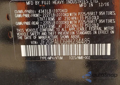 2017 Subaru Crosstrek 2.0I Limited from USA, damaged, VIN JF2GPALC6HH234485